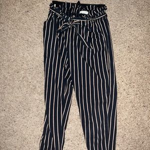 Blue tan and red striped mom pants